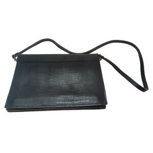 VINTAGE HALA NAVY LEATHER SNAKESKIN PRINT FLAP RETRO PURSE